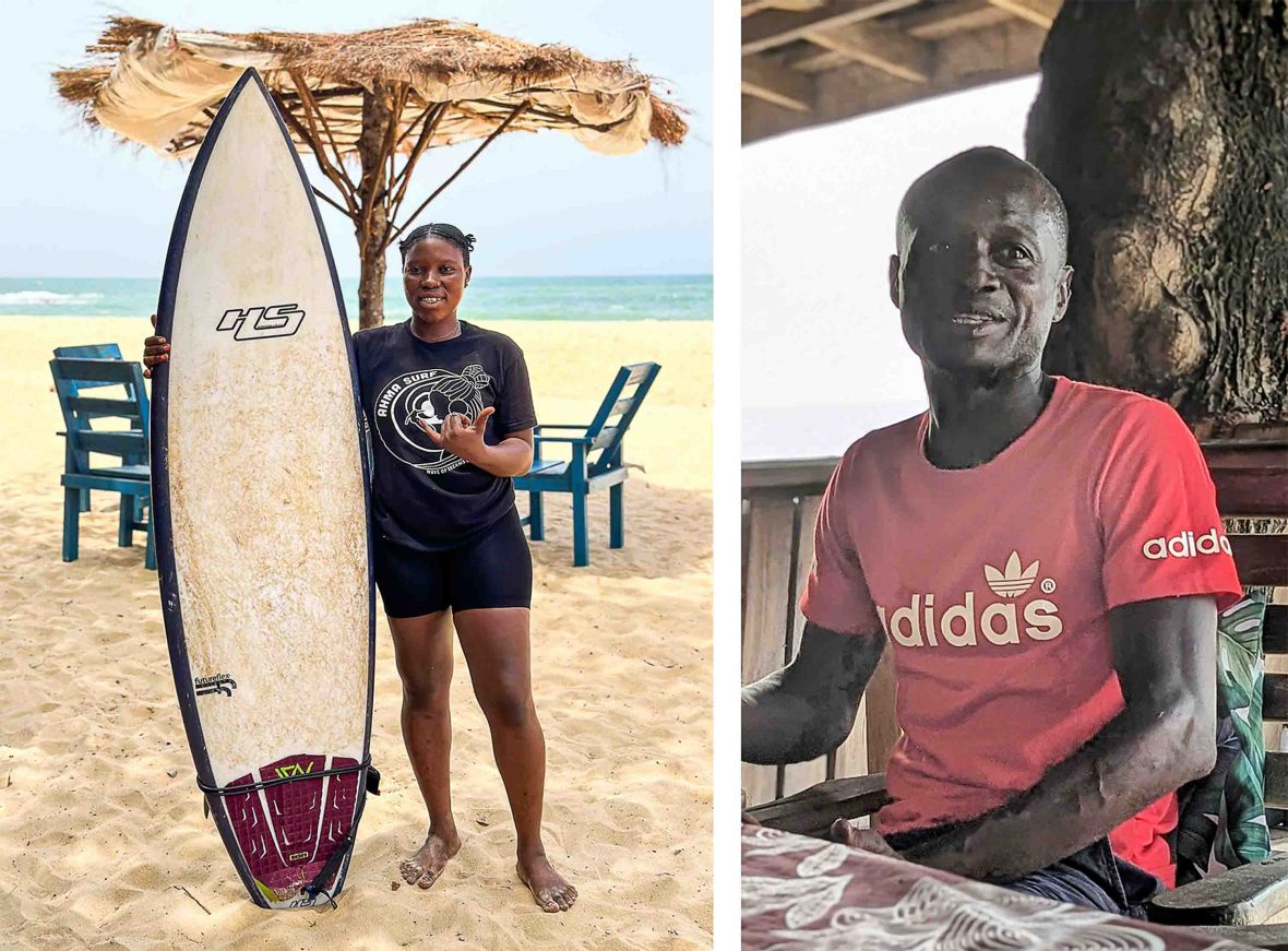 On the left, KK with her board; on the right, her former coach Donald Macauley